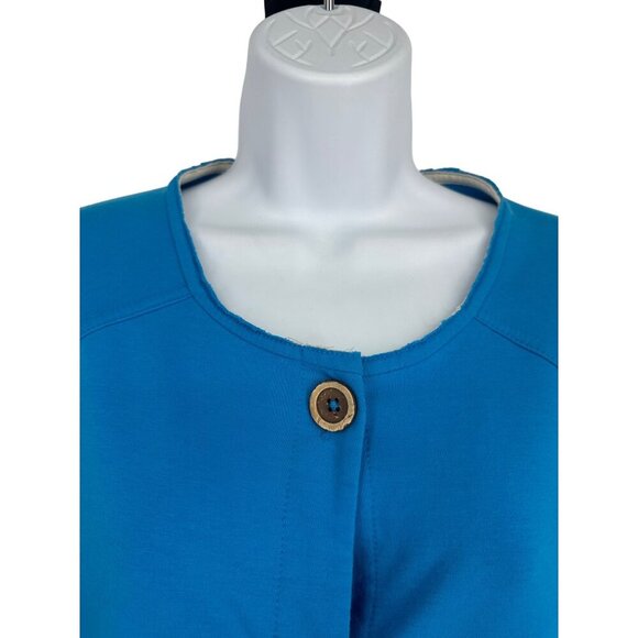 Susan Graver Resort Bright Blue French Terry Jacket or Cover Up with Hood Sz 1X - Picture 4 of 11
